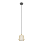 SOSPENSIONE CIUDADELA 1 X E27 STRUTTURA ACCIAIO NERO DIFFUSORE OTTONE E  TESSUTO BIANCO