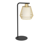 LAMPADA DA TAVOLO CIUDADELA 1 X E27 STRUTTURA ACCIAIO NERO DIFFUSORE OTTONE E TESSUTO BIANCO L230 x 180 H500