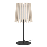 LAMPADA DA TAVOLO FATTORIA 1 X E27 STRUTTURA ACCIAIO NERO DIFFUSORE LEGNO E TESSUTO BIANCO Ø200 H450