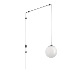SOSPENSIONE RONDO 3 1 X E27 ACCIAIO NERO DIFFUSORE VETRO OPALE BIANCO L200 x 400 H1420