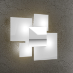 PLAFONIERA 45CM IN VETRO CROMATO CENTRALE 4 X G9 DECORO BIANCO