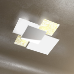 PLAFONIERA 70CM IN VETRO CROMATO CENTRALE 4 X E27 DECORO FOGLIA ORO