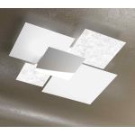 PLAFONIERA 90CM IN VETRO CROMATO CENTRALE 4 X E27 DECORO FOGLIA ARGENTO