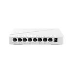 Switch H3C Magic BS208. 8 porte RJ45 Gigabit auto-negoziate. Porte Auto-MDI/MDIX. Indirizzamento MAC 4K. Capacità di commutazione di 16 Gbps. Risparmio energetico. Design da tavolo