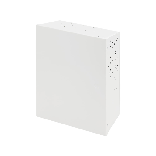 Scatola universale per pannelli di controllo. Incorpora un trasformatore. Potenza in uscita 2,2A a 16V CC, 2A a 18V CC. Accetta una batteria da 7Ah o 17Ah. Tamper tamper