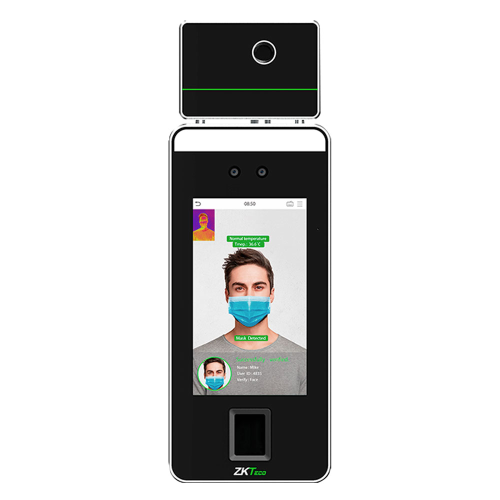 Terminale ZKTeco per la misurazione della temperatura dell'immagine, la verifica del viso, del palmo e termica. Riconoscimento facciale a luce visibile. Migliore igiene con l'autenticazione biometrica senza contatto. Misura della temperatura e identificaz