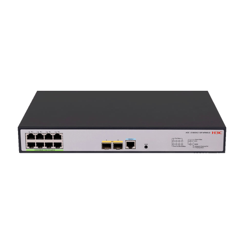 Switch H3C L2 PoE gestibile. 8 porte Gigabit PoE. 2 slot SFP Gigabit. 1 porta console. Erogazione PoE fino a 30W per porta e 125W totali. Suddivisione VLAN, 802.3x. Aggregazione dei collegamenti. Snooping IGMP. Gestione web semplificata. Indirizzamento MA