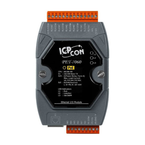 Modulo di ingresso e uscita Ethernet con relè a 6 canali, ingresso digitale a 6 canali. Web server incorporato. Web HMI. Supporta i protocolli Modbus TCP e Modbus UDP. Sicurezza delle comunicazioni. Switch Ethernet a 2 porte per topologia daisy-chain. Dop