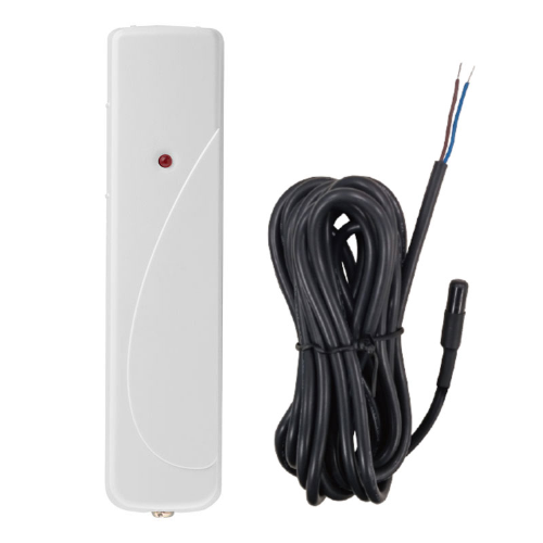 Sensore di temperatura VESTA. Eccellente stabilità con elevata sensibilità. Morsetto bipolare per il collegamento della sonda di temperatura esterna. La sonda di temperatura esterna rileva temperature comprese tra -40°C e +100°C. Trasmette notifiche quand