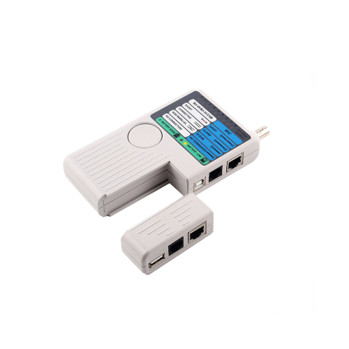 Tester per cavi 4 in 1. Disponibile per RJ45 (UTP / STP), USB, RJ11 / RJ12 BNC coassiale. Cavi RCA e modulari. Operare con la scansione automatica o la modalità passo passo (TEST)