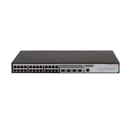 Switch H3C L2 gestibile. 24 porte Gigabit Ethernet. 4 slot SFP Gigabit. 1 porta console. Suddivisione VLAN, 802.3x. Aggregazione dei collegamenti. Snooping IGMP. Gestione web semplificata. 8K indirizzi MAC. Capacità di commutazione di 56 Gbps