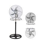 VENTILATORE A PIANTANA IN ACCIAIO ABS 3 IN 1 360° 125 CM DA 65W BASE ROTONDA 5 PALE COVERI