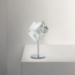 LAMPADA DA TAVOLO CAMILLA L/P 1 X E14 MONTATURA METALLO CROMATO DIFFUSORE VETRO FOGLIA ARGENTO 210 X 330MM