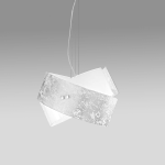 LAMPADARIO SOSPENSIONE CAMILLA S/G 2 X E27 MONTATURA METALLO CROMATO DIFFUSORE VETRO FOGLIA ARGENTO 530 X 340MM