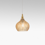 LAMPADARIO SOSPENSIONE CLEOFE S/11 1 X E27 PARALUME IN VETRO AMBRA D 230 MM