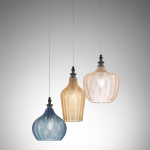 LAMPADARIO SOSPENSIONE CLEOFE S/3 MULTICOLOR 3 X E27 PARALUME IN VETRO OCRA AMBRA E COBALTO D475 MM