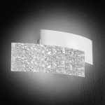 APPLIQUE LARA A/P 2 X E14 METALLO CROMATO DIFFUSORE VETRO BIANCO E FOGLIA ARGENTO