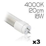 KIT 3 TUBI LED NEON 120CM 18W LUCE NATURALE 4000K 1200LM 90W 270° 