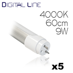 5 TUBI LED G13 NEON 9W 60CM SATINATO LUCE NATURALE 4000K 45W 600LM 270° 