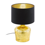 LAMPADA DA TAVOLO MANALBA 1 X E27 STRUTTURA METALLO ORO DIFFUSORE TESSUTO NERO INTERNO ORO Ø25 H38
