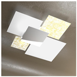 PLAFONIERA 90CM IN VETRO CROMATO CENTRALE 4 X E27 DECORO FOGLIA ORO
