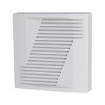 Sirena elettrica di basso profilo per uso in interni. 110 dB (A) a 1 metro. Tono selezionabile come continuo o alternato. Incorpora tamper a scatola e parete. Scatola in plastica ABS di colore bianco. EN50131 Grado 3, Classe ambientale II.