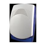 Sirena elettrica di basso profilo con lampeggiante blu per uso in interni. 112 dB (A) a 1 metro. Tono selezionabile come continuo o alternato. Incorpora tamper a scatola e parete. Carcassa di policarbonato. EN50131 Grado 3, Classe ambientale II.