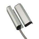 Contatto magnetico di superfice di gran potenza. Distanza di apertura di 45 mm. Incorpora tamper con micro interruttore. Finitura in lega di alta qualità. Configurazione bipolare. Pre-resistenza (A, B). Cavo blindato di 57 cm di longitudine. Colore allumi