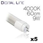 5 TUBI LED G13 NEON 9W 60CM SATINATO LUCE NATURALE 4000K 45W 600LM 270°