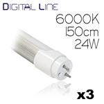 3 TUBI LED NEON T8 G13 24W 150CM LUCE FREDDA 6000K 120W 1600LM DL
